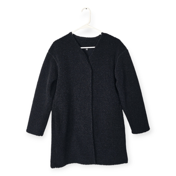 Uniqlo Black Sherpa Piled Fleece Lined Snap Front Jacket - Picture 1 of 11